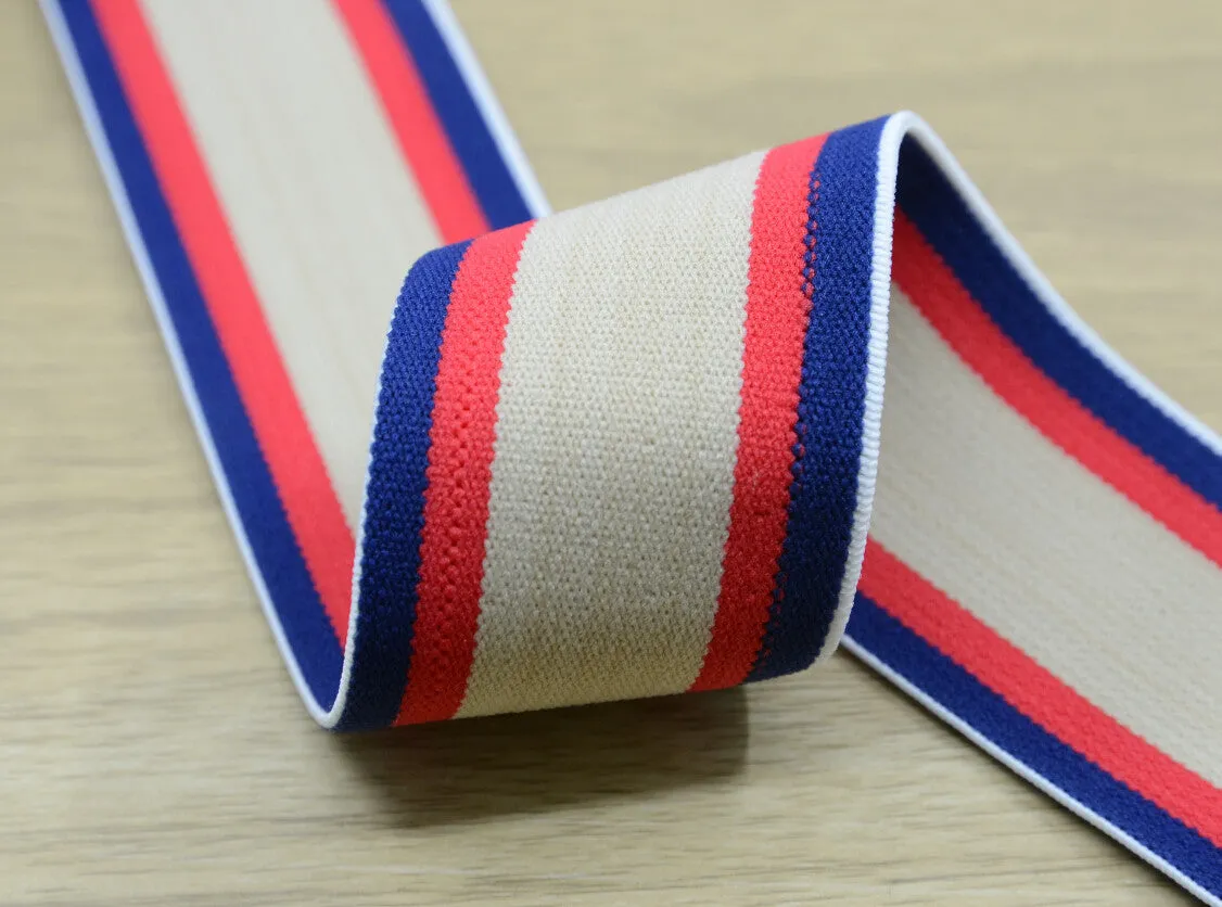 1.5 inch (40mm) Wide Colored Plush Three Colors Striped Elastic Band, Soft Waistband Elastic, Elastic Trim, Elastic Ribbon, Sewing Elastic