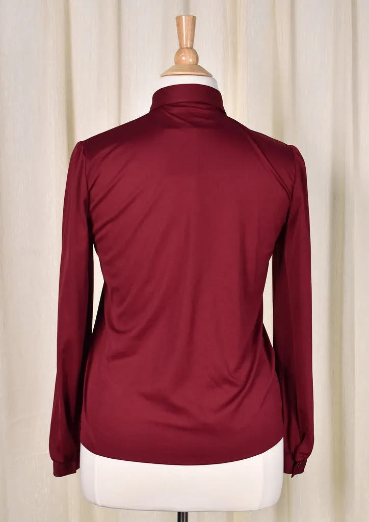 1940s Style Vintage Burgundy Bow Blouse