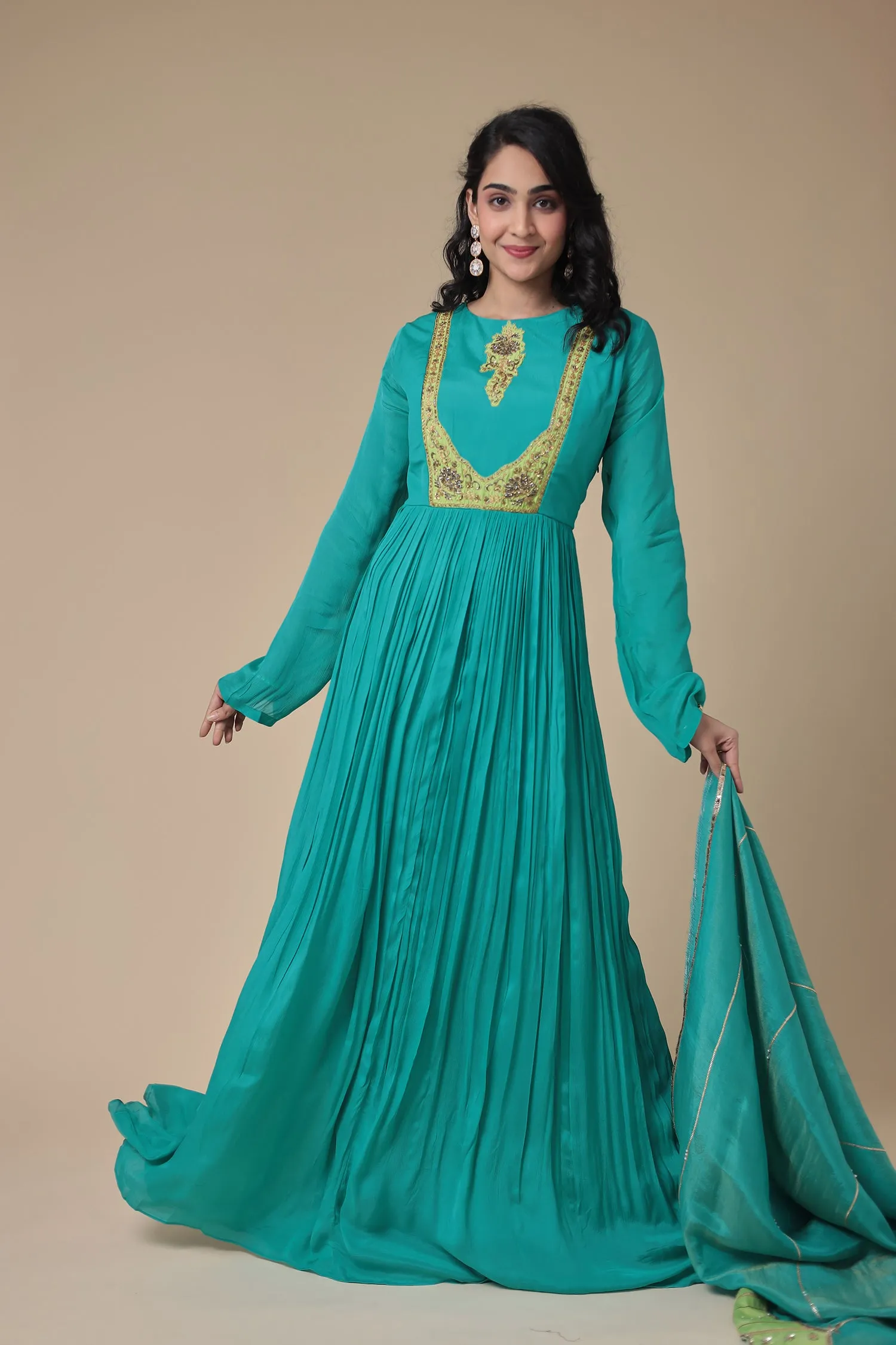 Anarkali Chinon Gown with Embroidered work