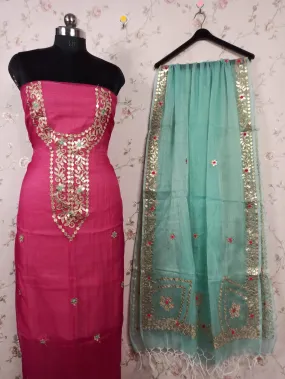 Beautiful Kota Doriya Embroidery Work Suit In pink