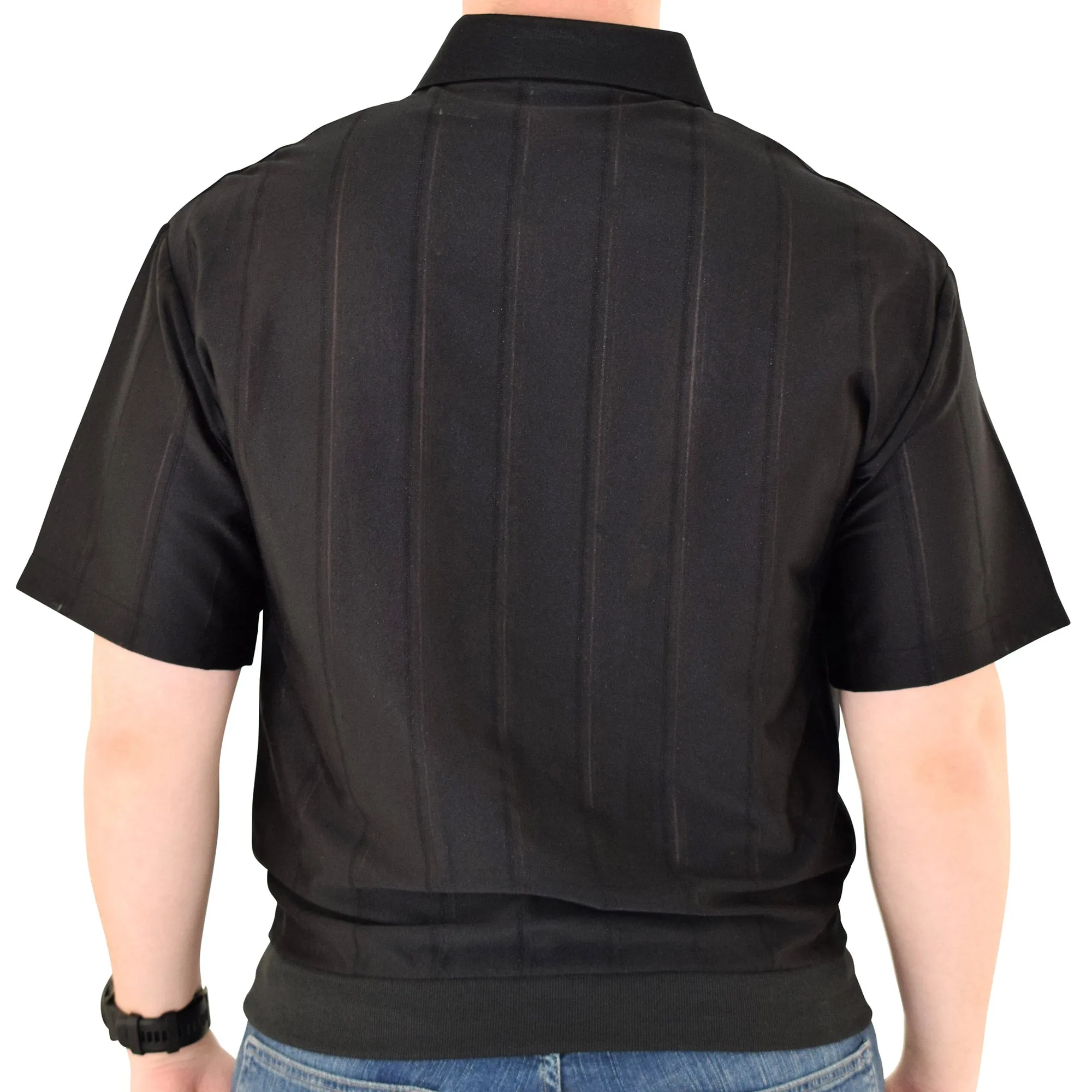 Big and Tall Tone on Tone Textured Knit Short Sleeve Banded Bottom Shirt - 6010-16BT-Black