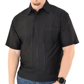 Big and Tall Tone on Tone Textured Knit Short Sleeve Banded Bottom Shirt - 6010-16BT-Black