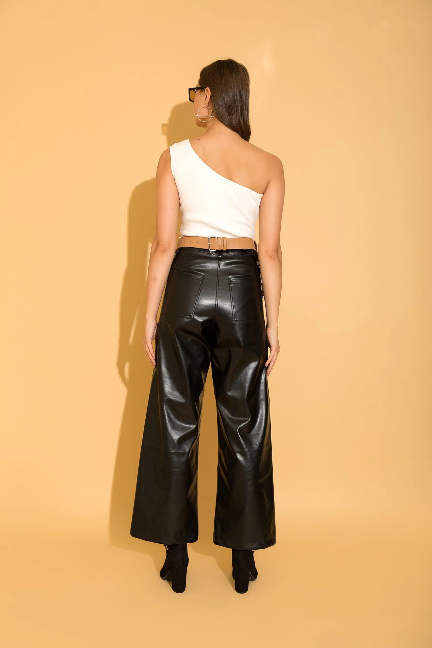 Black Flared Leather Pants