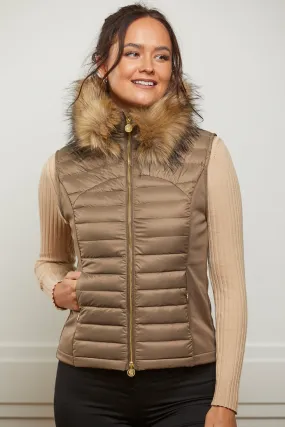 Bronze Puffer Gilet - Luxe Faux Fur Collar - 60% OFF