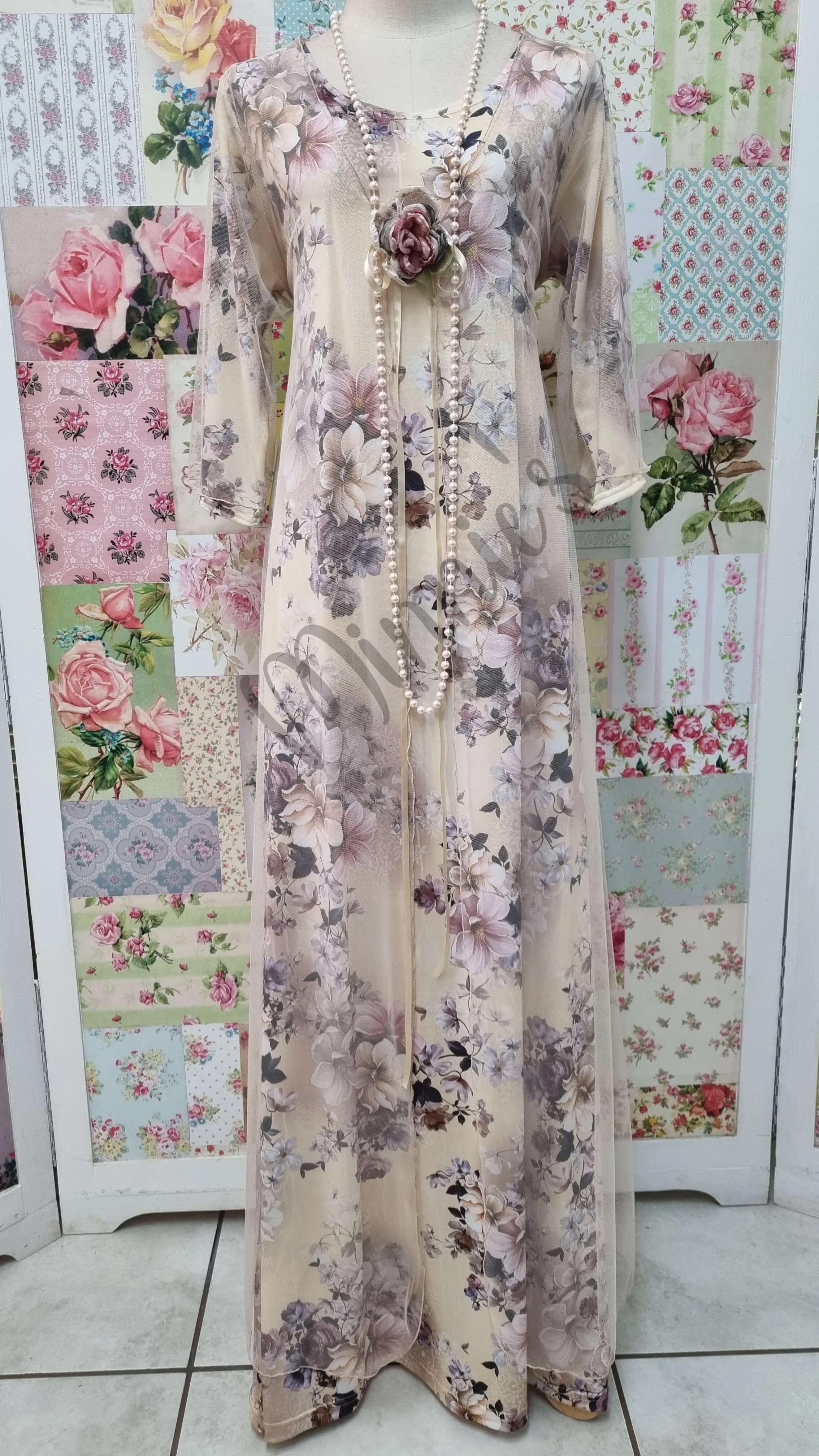 Champagne 2-Piece Floral Dress SH0100