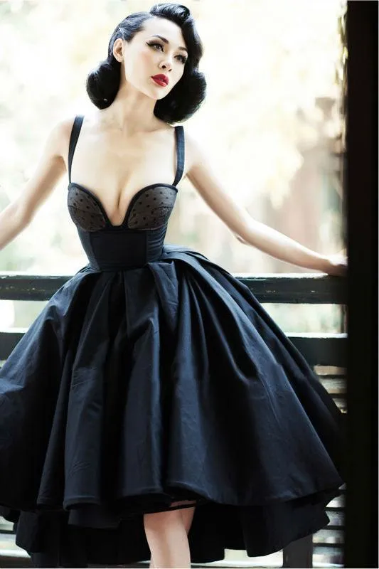 Chic Black Prom Dress Vintage Asymmetrical Cheap Prom Dress #ER295