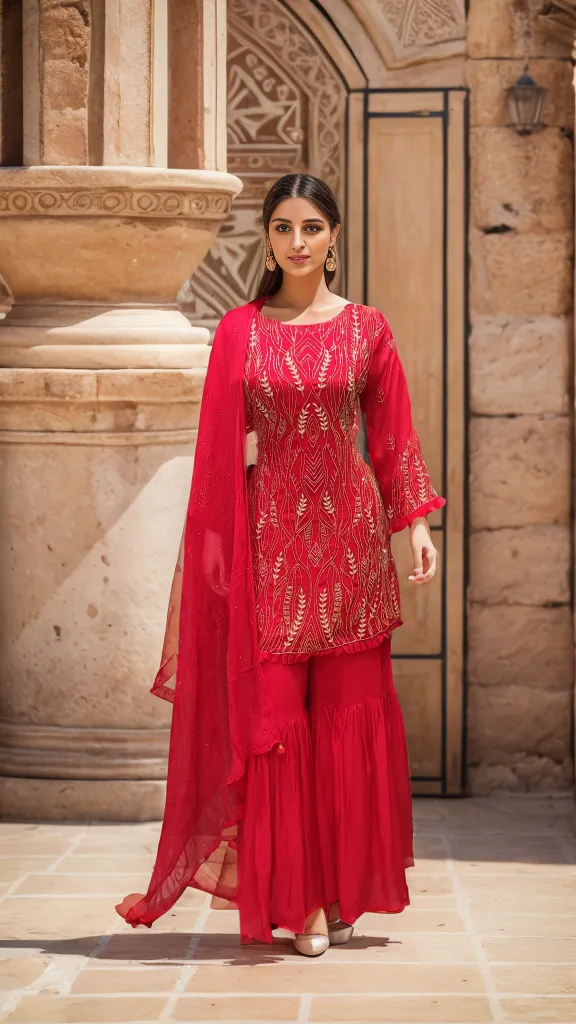 Chinon Gharara Suit with Embroidery