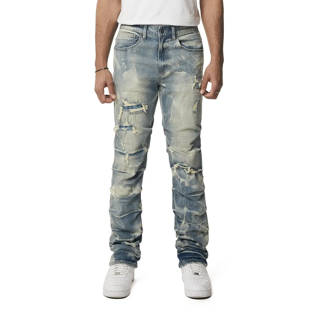 Crinkle Effect Straight Jeans - Clyde Blue