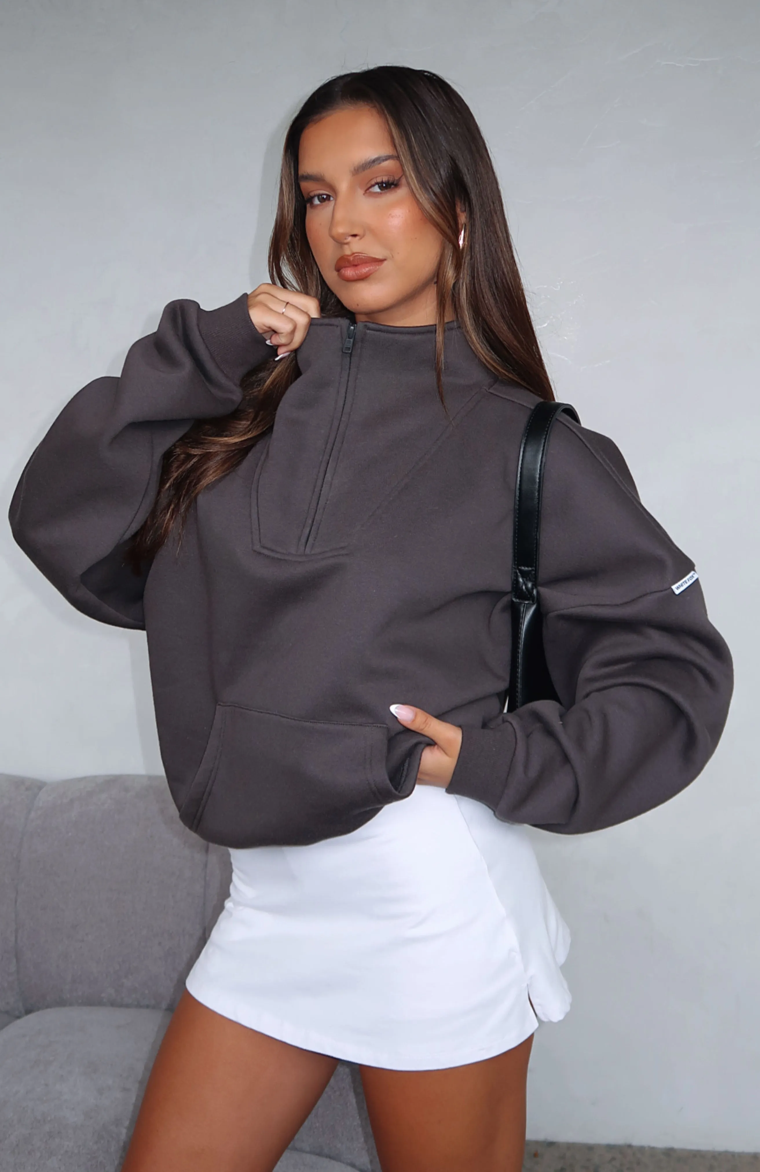 Doing It For You Zip Front Sweater Charcoal