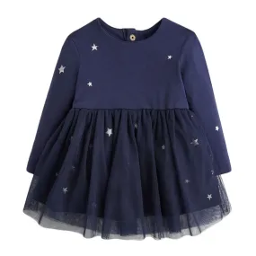 Full Sleeve Beautiful Star Theme Girls Dress, Blue