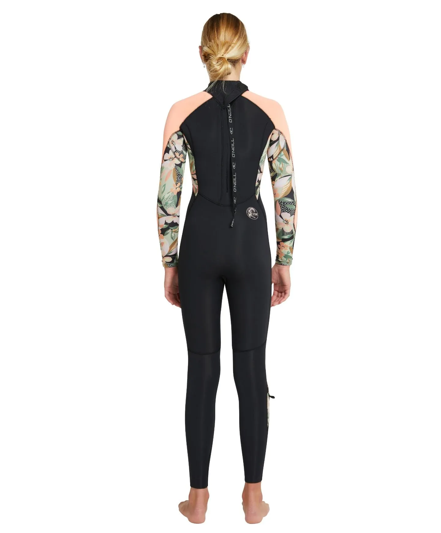 Girl's Bahia 3/2mm Steamer Back Zip Wetsuit - Black Wild Papaya