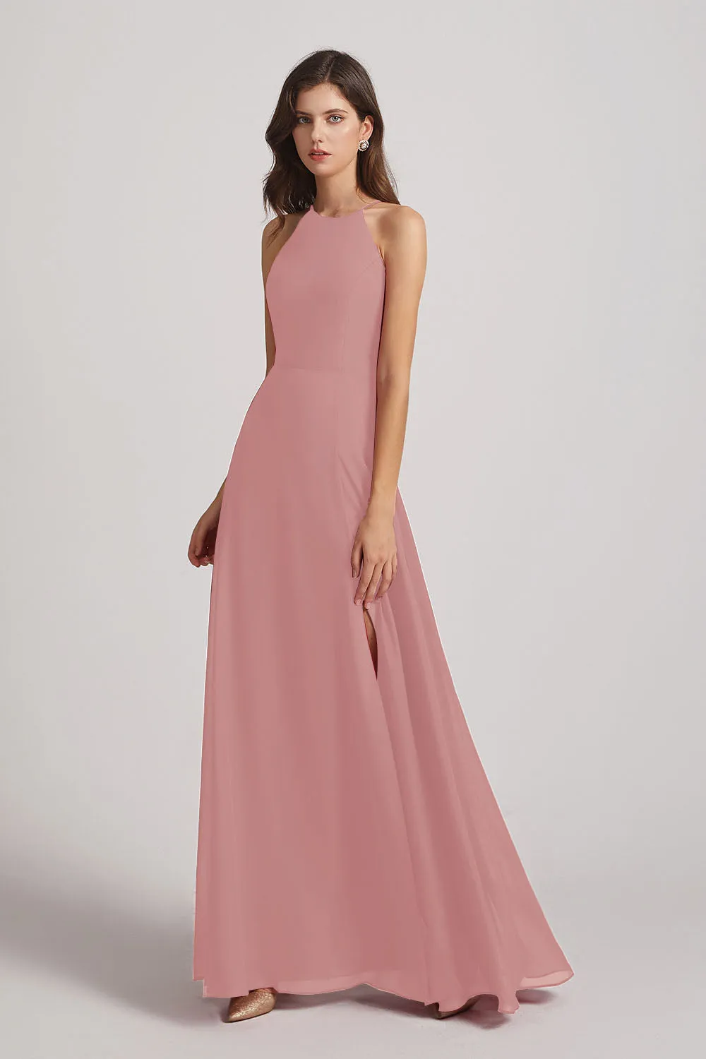 Halter Chiffon Maxi Dresses with Side Slit (AF0102)