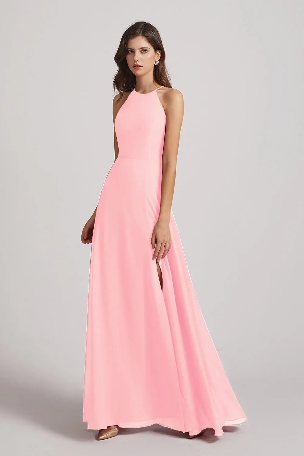 Halter Chiffon Maxi Dresses with Side Slit (AF0102)