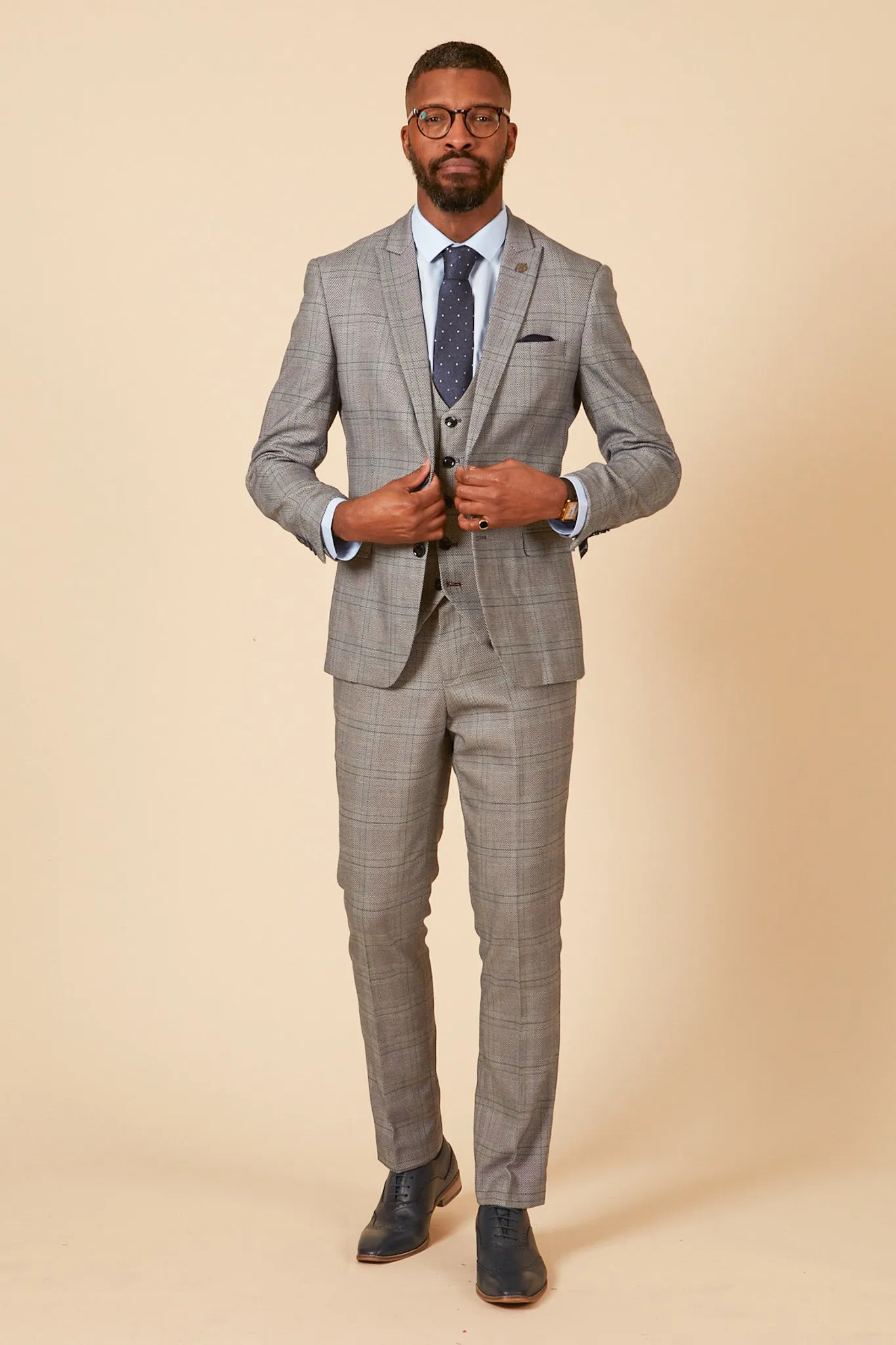 JERRY - Grey Check Suit With Single Breasted Waistcoat