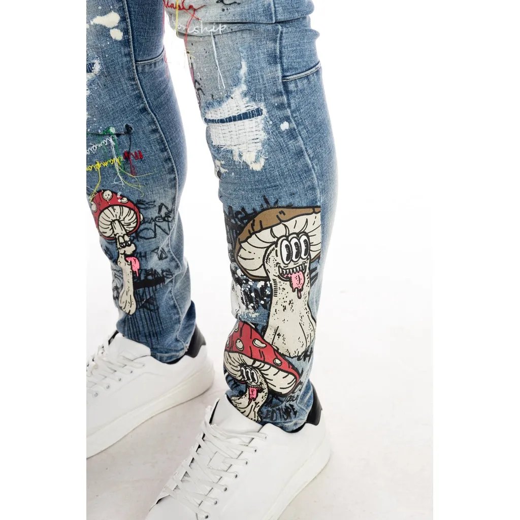 Mushroom  Fashion Jeans - Meteor Blue