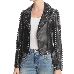 Silver Studs Punk Women Fashion Leather Jacket